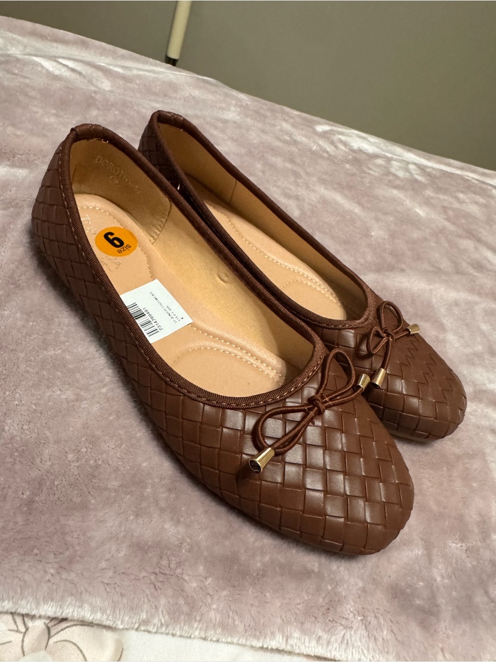 Top Moda Weave Brown Flats with Bow Detail